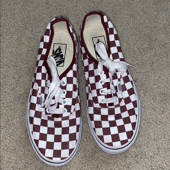 maroon and white checkered vans